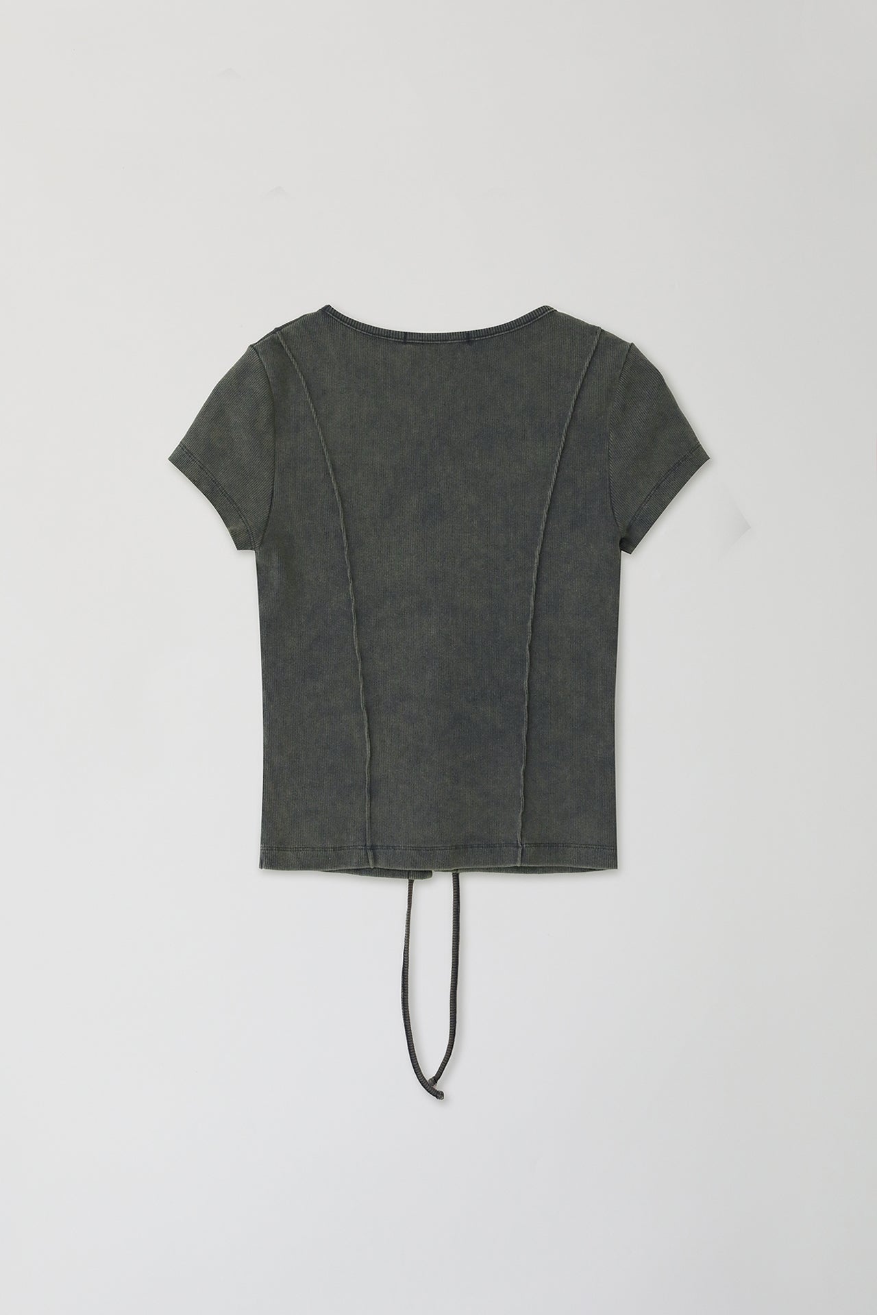 Yuse Cut Out Lace-Up Washing Half Sleeve Top [Faded Blue]