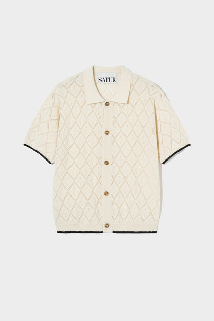 Satur Fes Collar Half Knit Shirts [Resort Ivory]