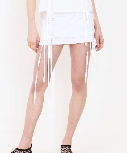 SETSETSET Signature Crossover Ribbon Wrap Skirt [White]