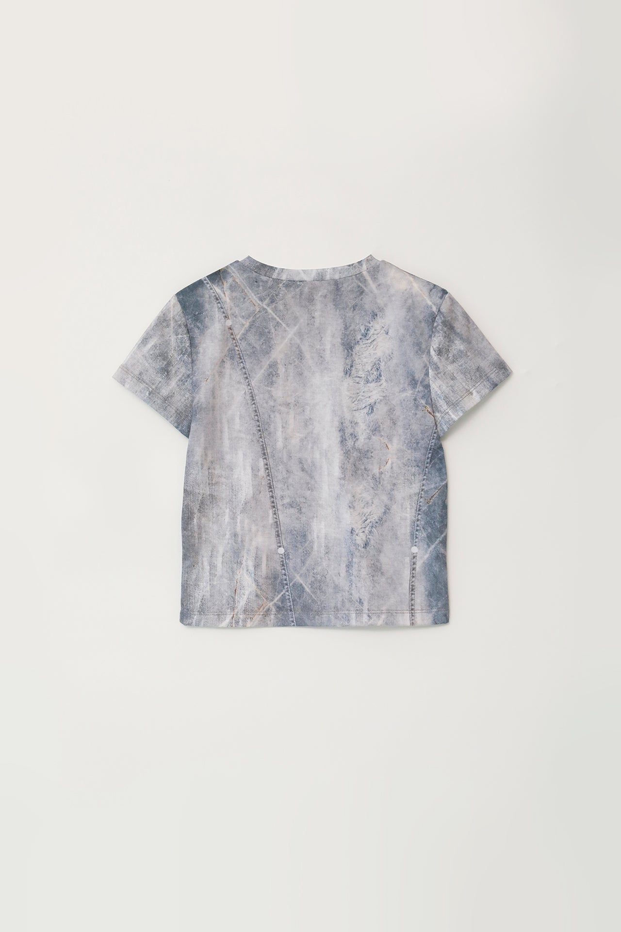 Yuse Denim Full Print Short Sleeve Round T-Shirt [Light Blue]